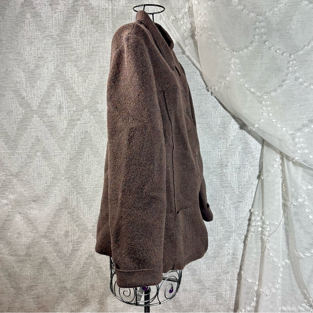 Lands' End 100% wool brown knit collared button up jacket size 14 - Picture 3 of 6